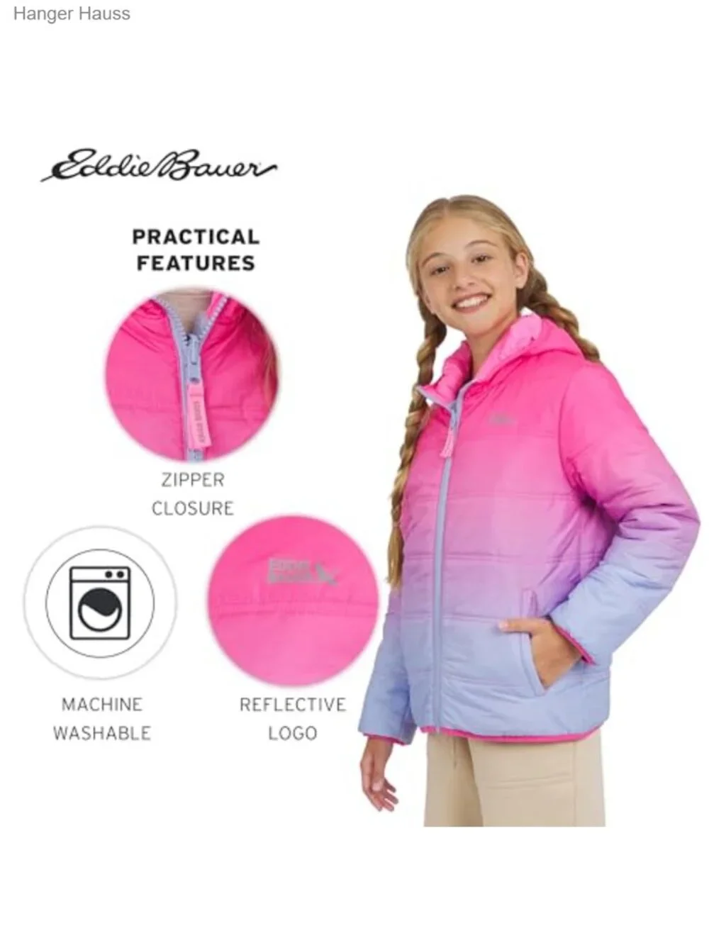 Girls Reversible Faux Fur Lined Puffer Jacket Insulated Winter Coat